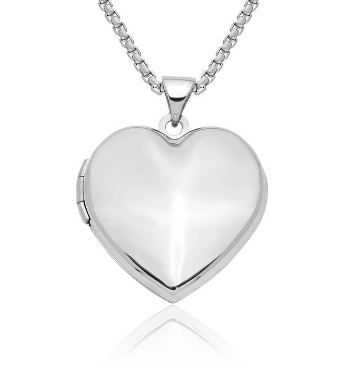 14K Solid White Gold Heart Family Personalized Photo Locket Necklace Picture Pendant Charm