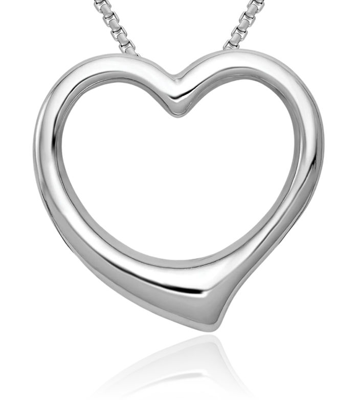 14K Solid White Gold Heart Floating Chain Slide Pendant Necklace Charm