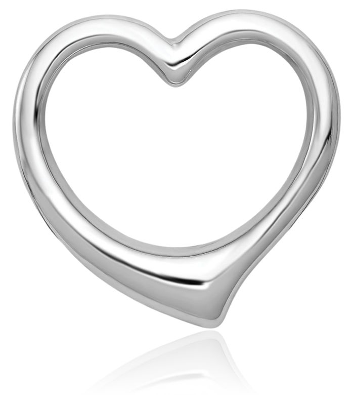 14K Solid White Gold Heart Floating Chain Slide Pendant Necklace Charm