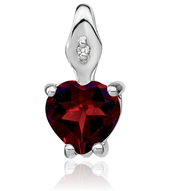 14K Solid White Gold Heart Red Garnet Diamond Necklace Charm Gemstone Pendant