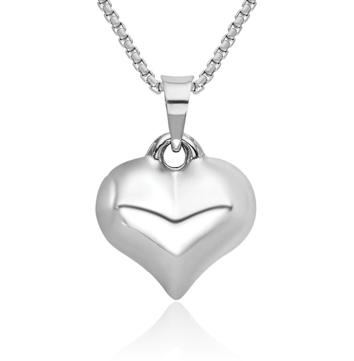 14K Solid White Gold Heart Necklace Love Pendant Charm