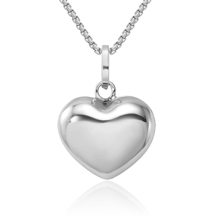 14K Solid White Gold Heart Necklace Love Pendant Charm