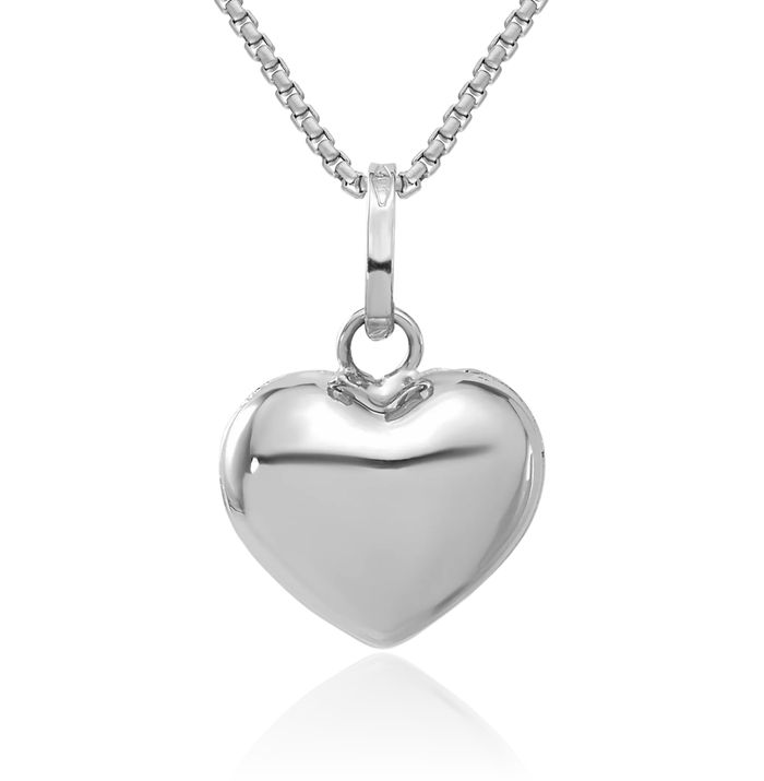 14K Solid White Gold Heart Necklace Love Pendant Charm