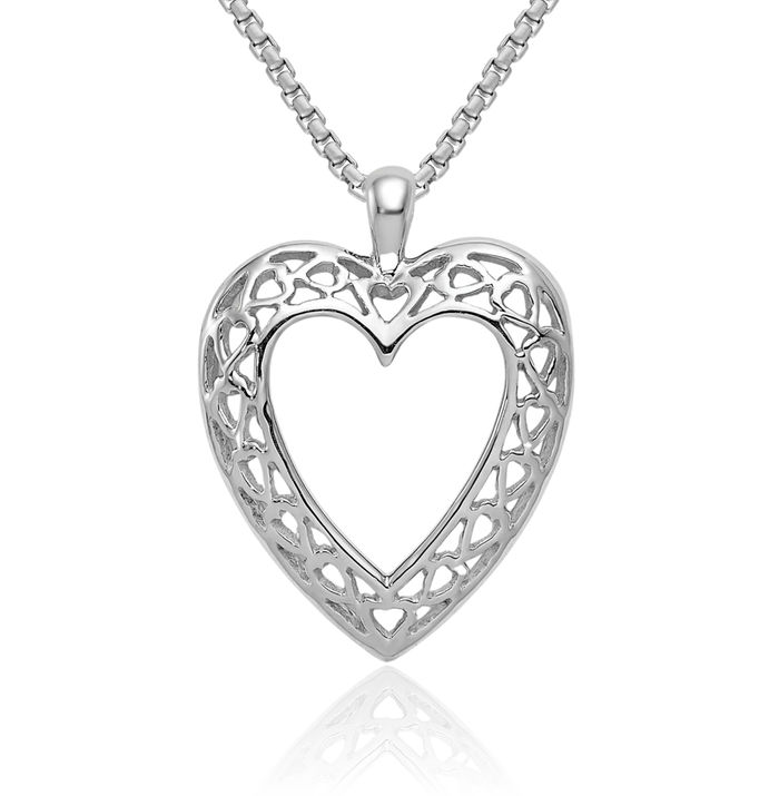 14K Solid White Gold Heart Necklace Love Pendant Charm