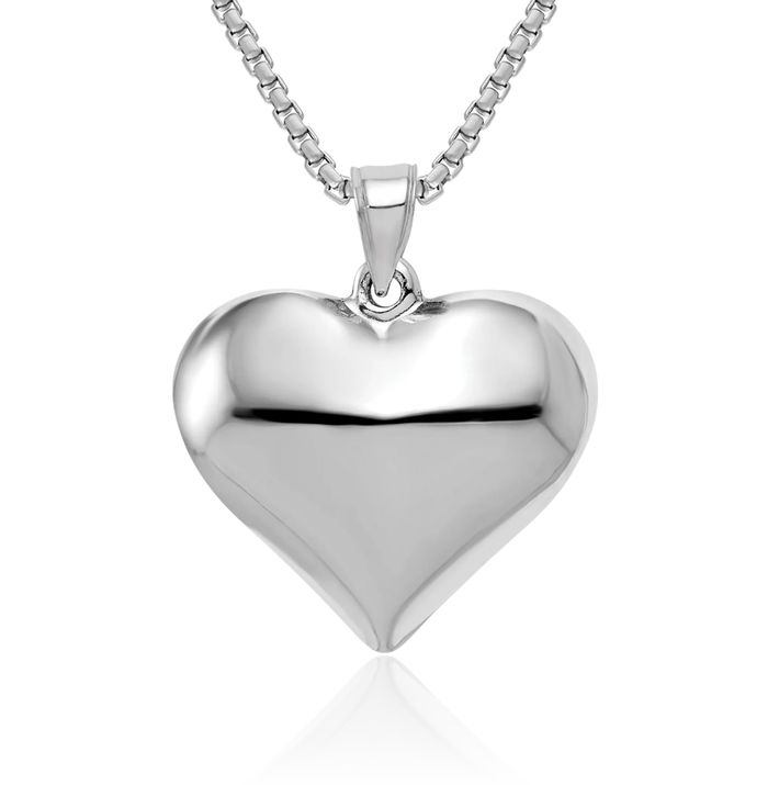 14K Solid White Gold Heart Necklace Love Pendant Charm