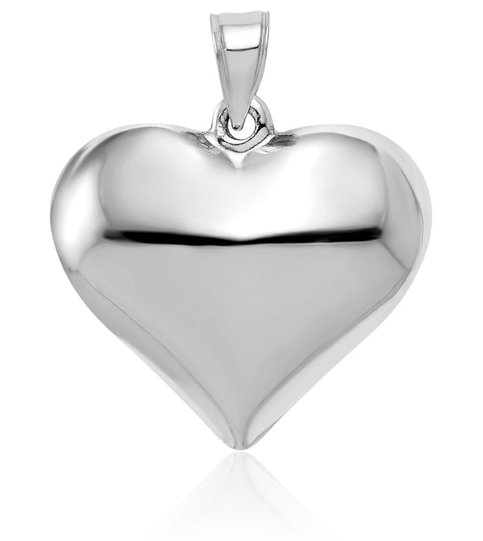 14K Solid White Gold Heart Necklace Love Pendant Charm