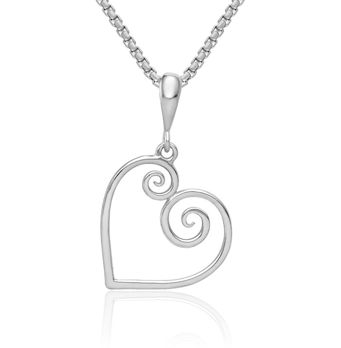 14K Solid White Gold Heart Necklace Love Pendant Charm