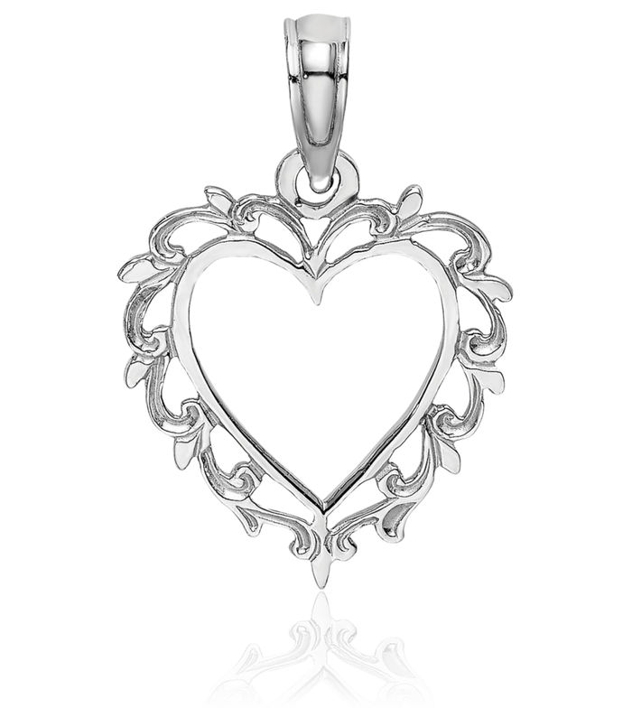 14K Solid White Gold Heart Necklace Chain Pendant Charm