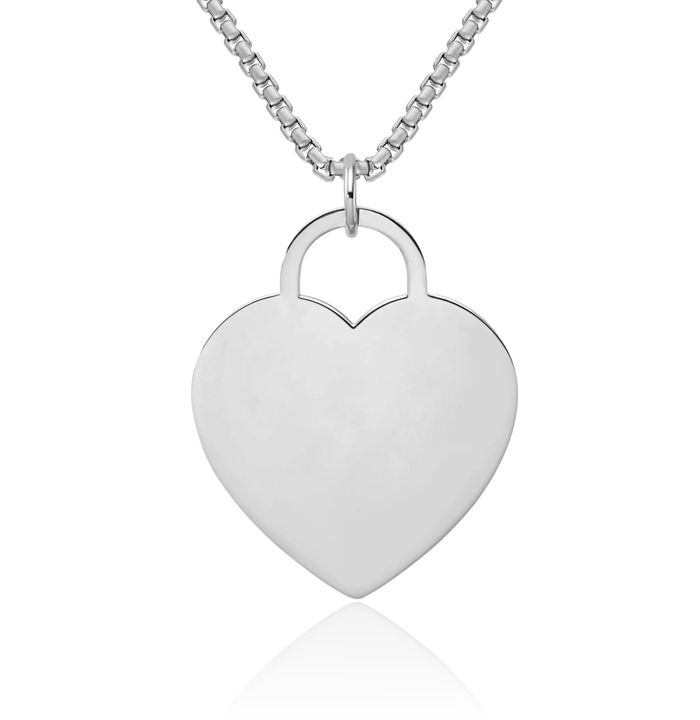 14K Solid White Gold Heart Disc Necklace Chain Pendant Charm