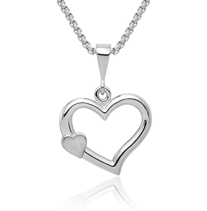 14K Solid White Gold Heart Necklace Love Pendant Charm