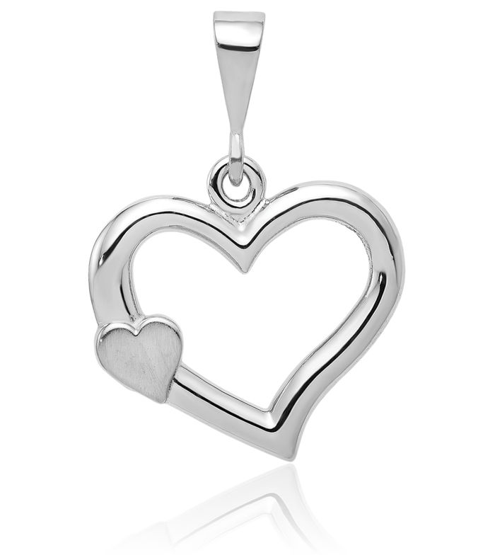 14K Solid White Gold Heart Necklace Love Pendant Charm