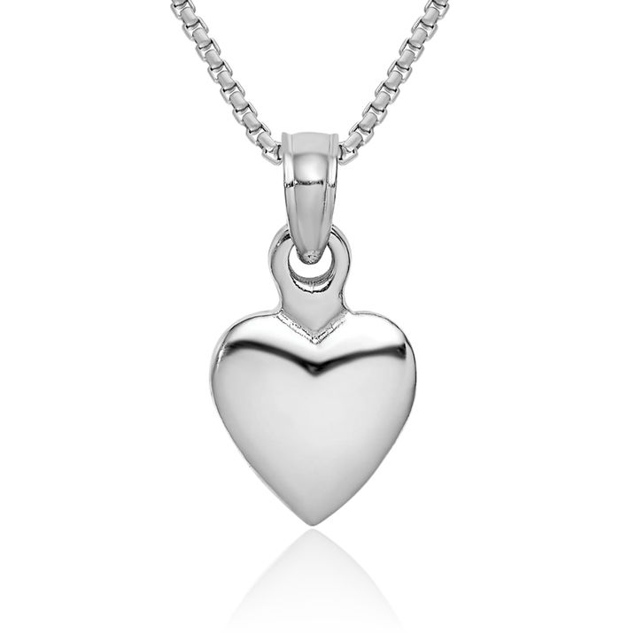 14K Solid White Gold Heart Necklace Love Pendant Charm