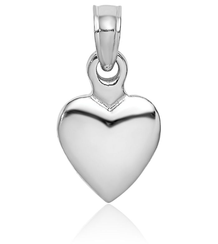 14K Solid White Gold Heart Necklace Love Pendant Charm