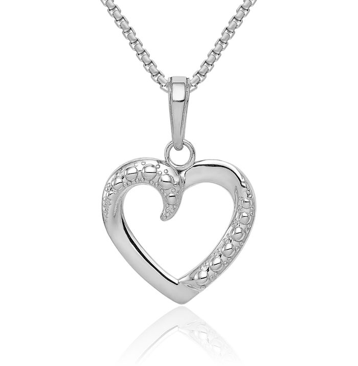 14K Solid White Gold Heart Necklace Love Pendant Charm