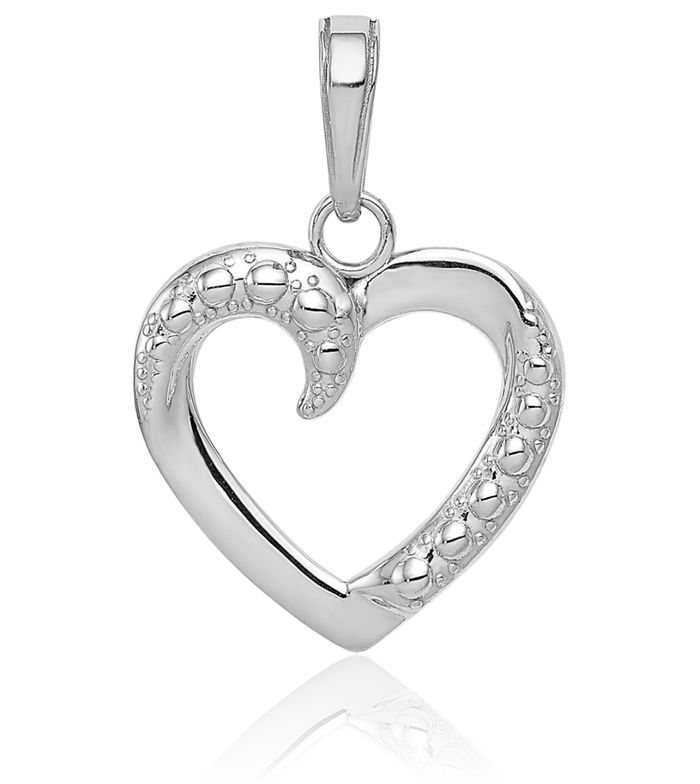 14K Solid White Gold Heart Necklace Love Pendant Charm