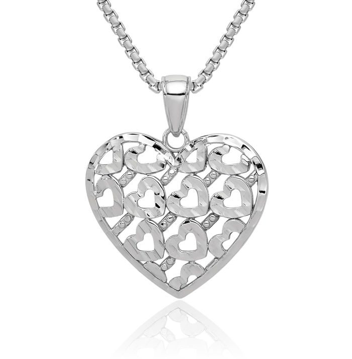 14K Solid White Gold Heart Necklace Love Pendant Charm