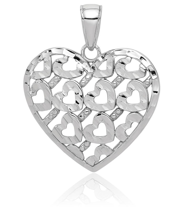 14K Solid White Gold Heart Necklace Love Pendant Charm