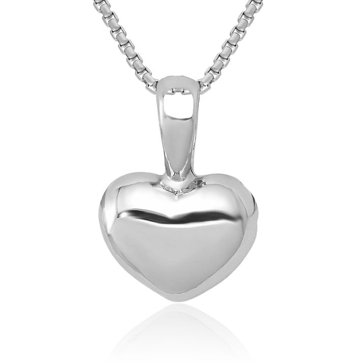 14K Solid White Gold Heart Necklace Love Pendant Charm