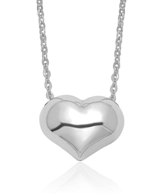 14K Solid White Gold Heart Necklace Love Pendant Friendship Charm Chain