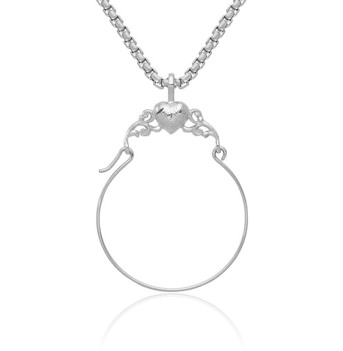 14K Solid White Gold Heart Necklace Love Pendant Charm Holder