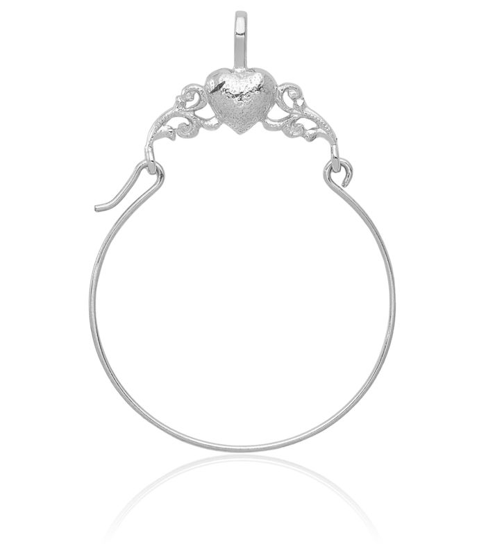 14K Solid White Gold Heart Necklace Love Pendant Charm Holder