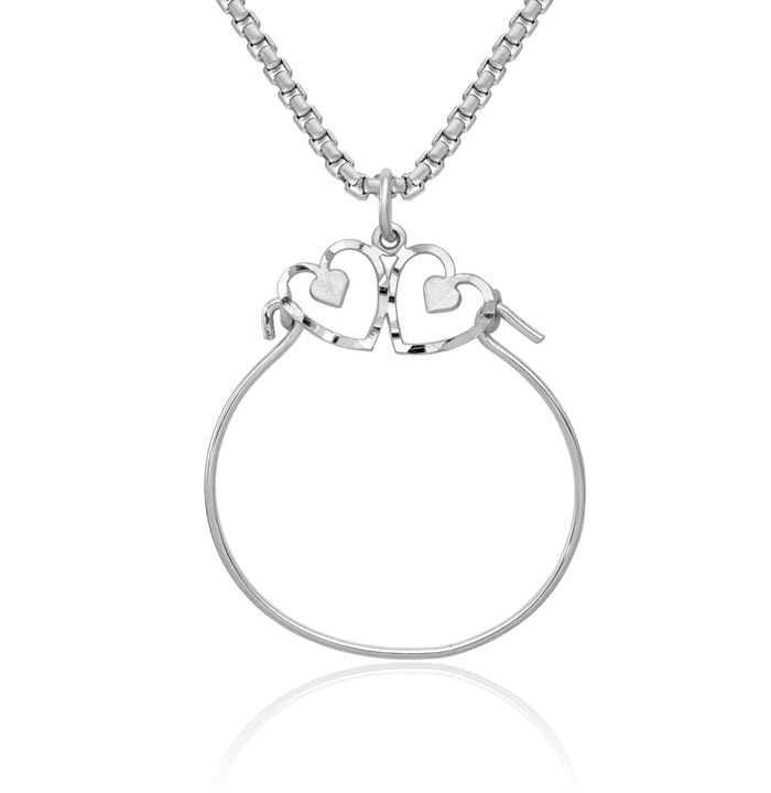 14K Solid White Gold Heart Necklace Love Pendant Charm Holder