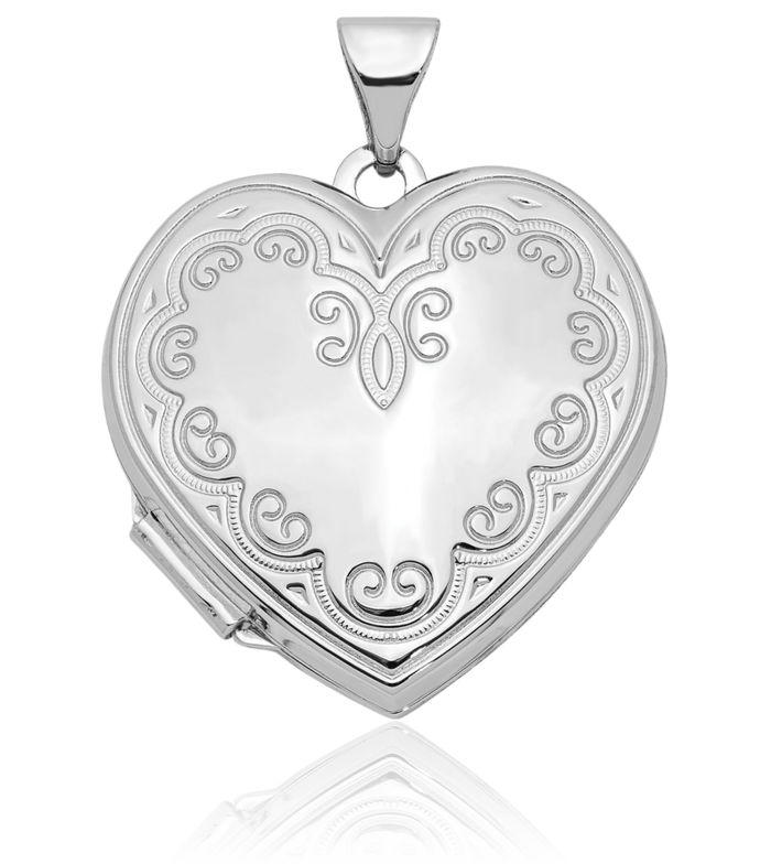 14K Solid White Gold Heart Personalized Photo Locket Necklace Picture Pendant Charm