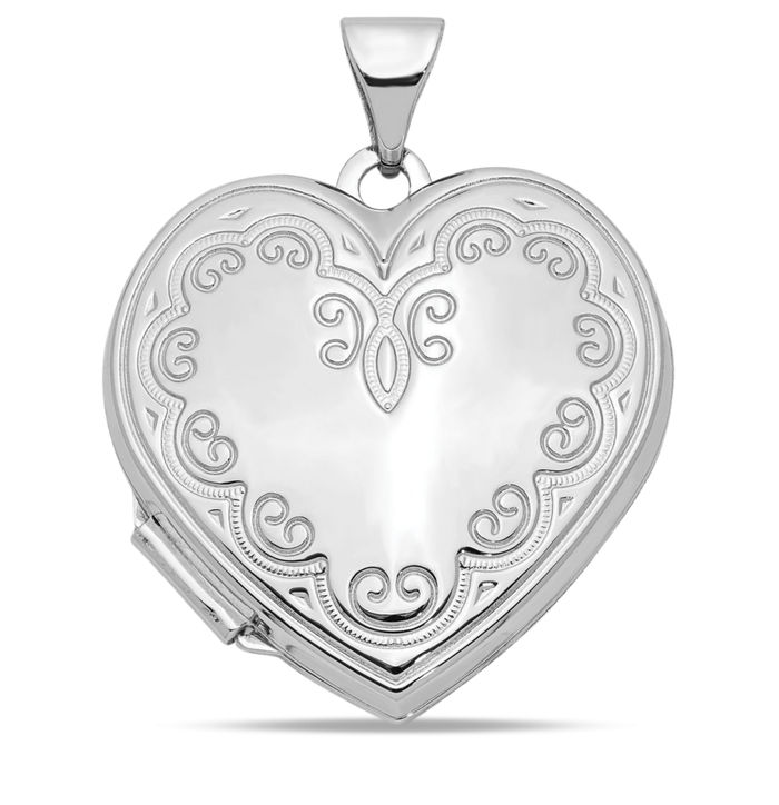 14K Solid White Gold Heart Personalized Photo Locket Necklace Picture Pendant Charm