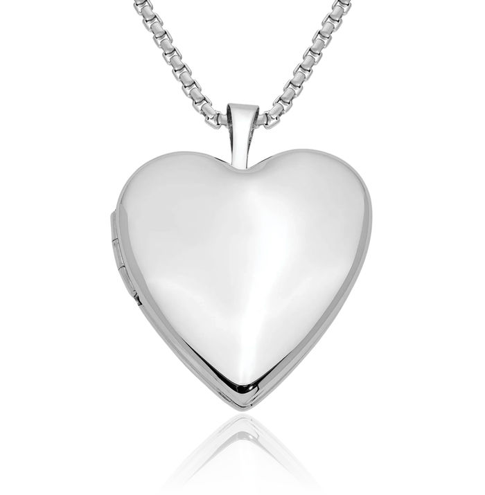 14K Solid White Gold Heart Personalized Photo Locket Necklace Picture Pendant Charm