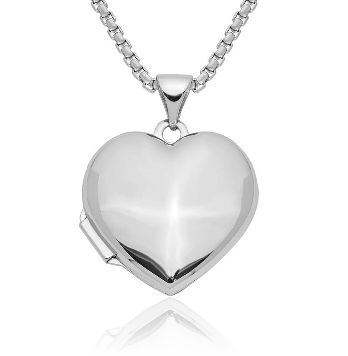 14K Solid White Gold Heart Personalized Photo Locket Necklace Picture Pendant Charm