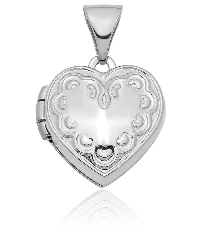 14K Solid White Gold Heart Personalized Photo Locket Necklace Picture Pendant Charm