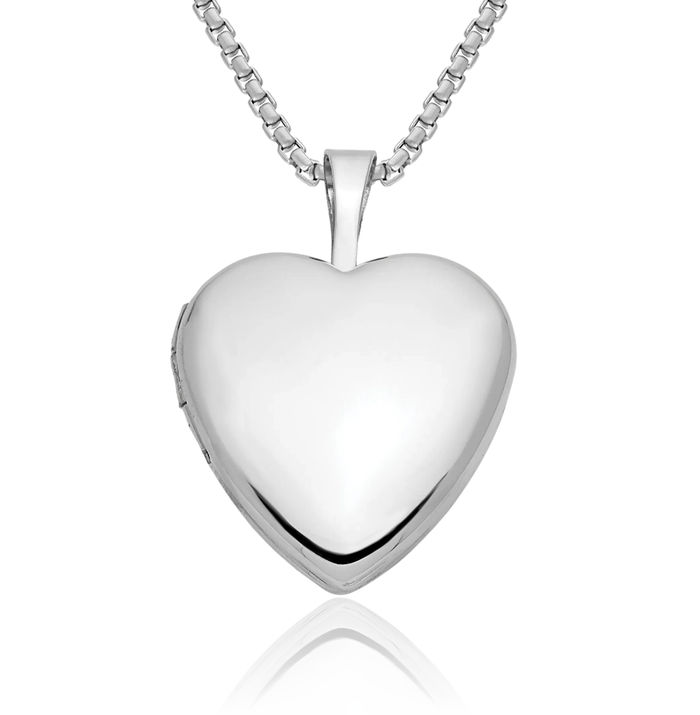 14K Solid White Gold Heart Personalized Photo Locket Necklace Picture Pendant Charm