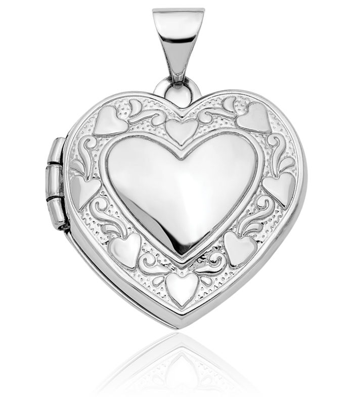 14K Solid White Gold Heart Reversible Personalized Photo Locket Necklace Picture Pendant Charm