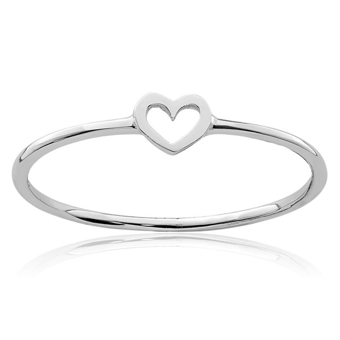 14K Solid White Gold Heart Ring Love Band