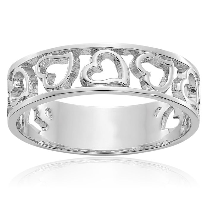 14K Solid White Gold Heart Ring Love Band