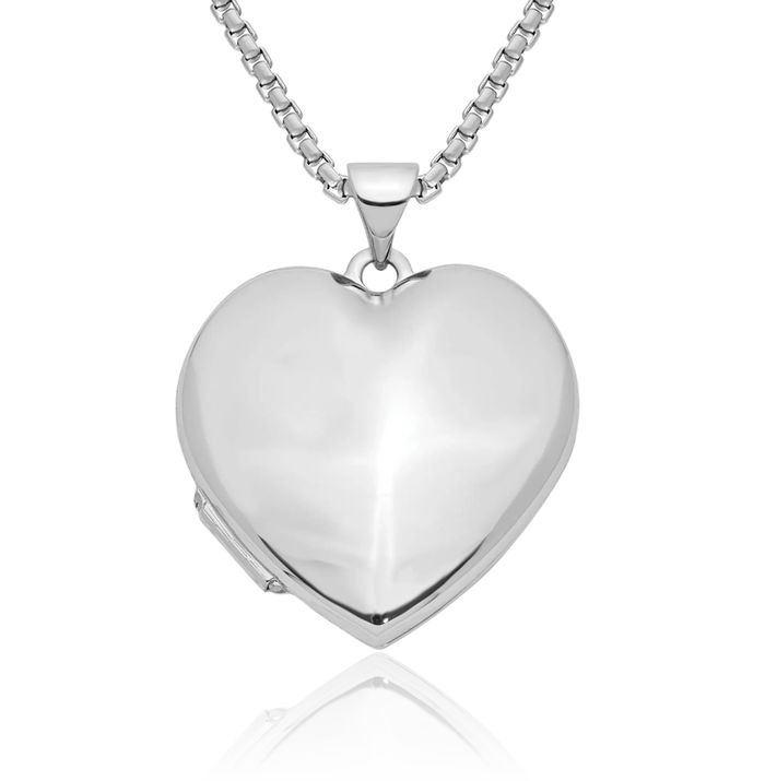 14K Solid White Gold Heart Shaped Personalized Photo Locket Necklace Picture Pendant Charm