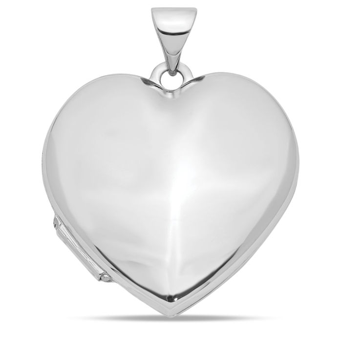 14K Solid White Gold Heart Shaped Personalized Photo Locket Necklace Picture Pendant Charm