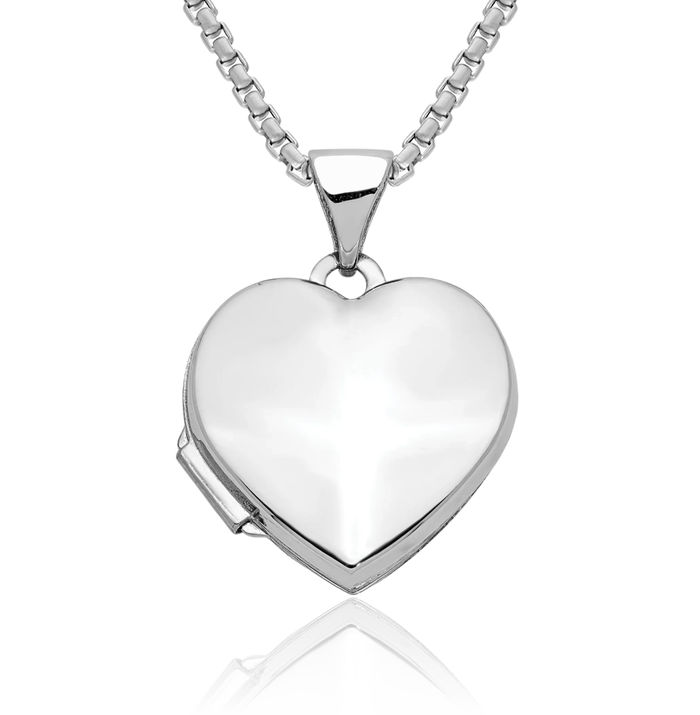 14K Solid White Gold Heart Shaped Personalized Photo Locket Necklace Picture Pendant Charm