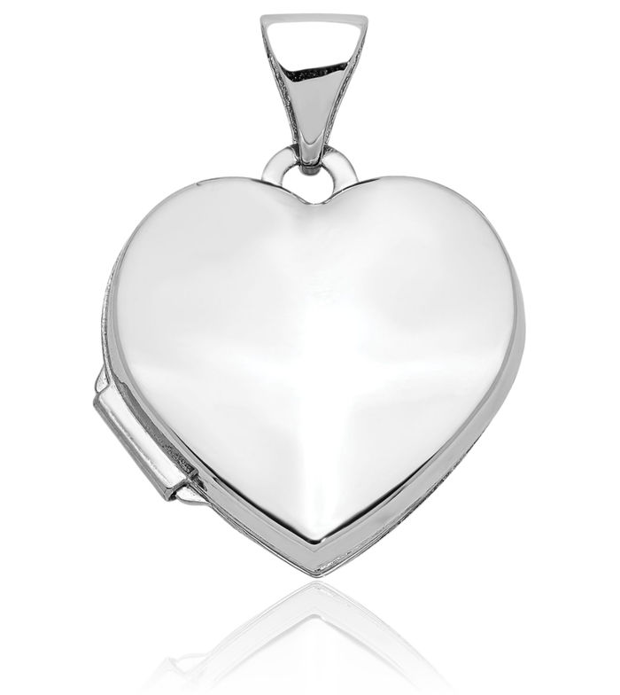 14K Solid White Gold Heart Shaped Personalized Photo Locket Necklace Picture Pendant Charm