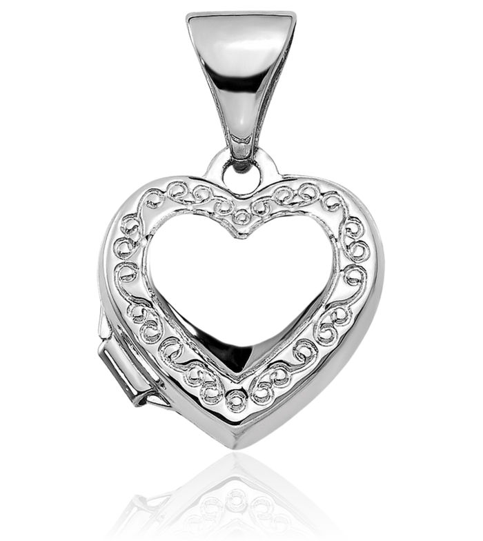 14K Solid White Gold Heart Shaped Personalized Photo Locket Necklace Picture Pendant Charm