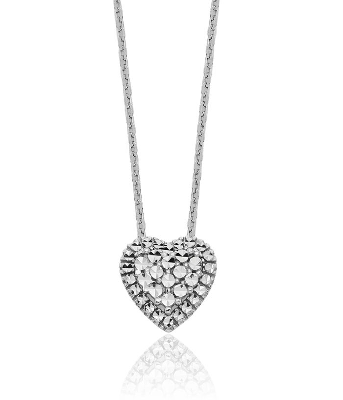 14K Solid White Gold Heart Slide Chain Necklace