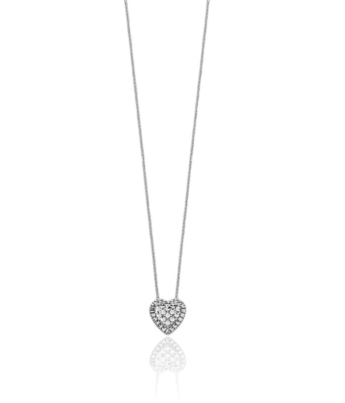 14K Solid White Gold Heart Slide Chain Necklace