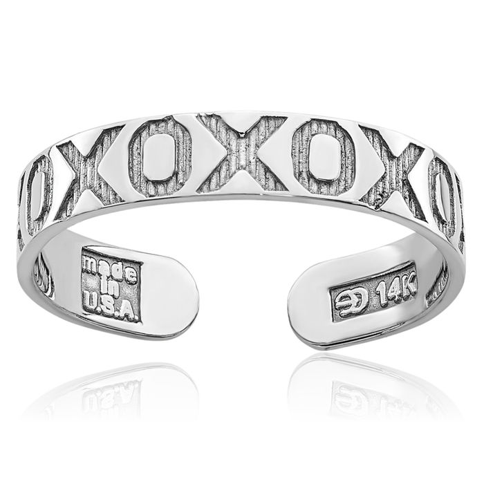 14K Solid White Gold Hearts Kisses Hugs Adjustable Toe Ring Open Midi Band Summer Beach Jewelry