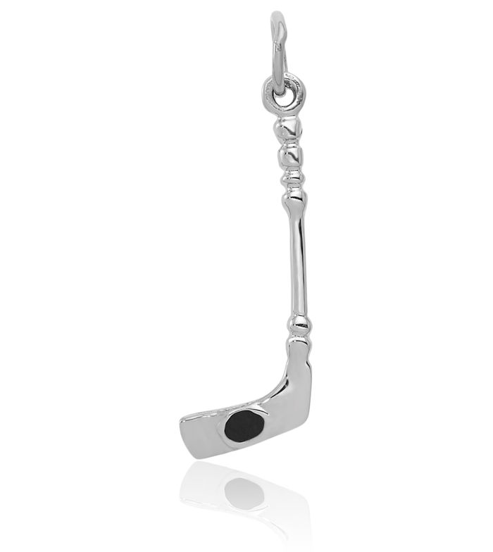 14K Solid White Gold Hockey Goalie Stick Puck Glove Necklace Charm Sports Pendant