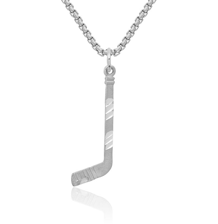 14K Solid White Gold Hockey Goalie Stick Puck Glove Necklace Charm Sports Pendant