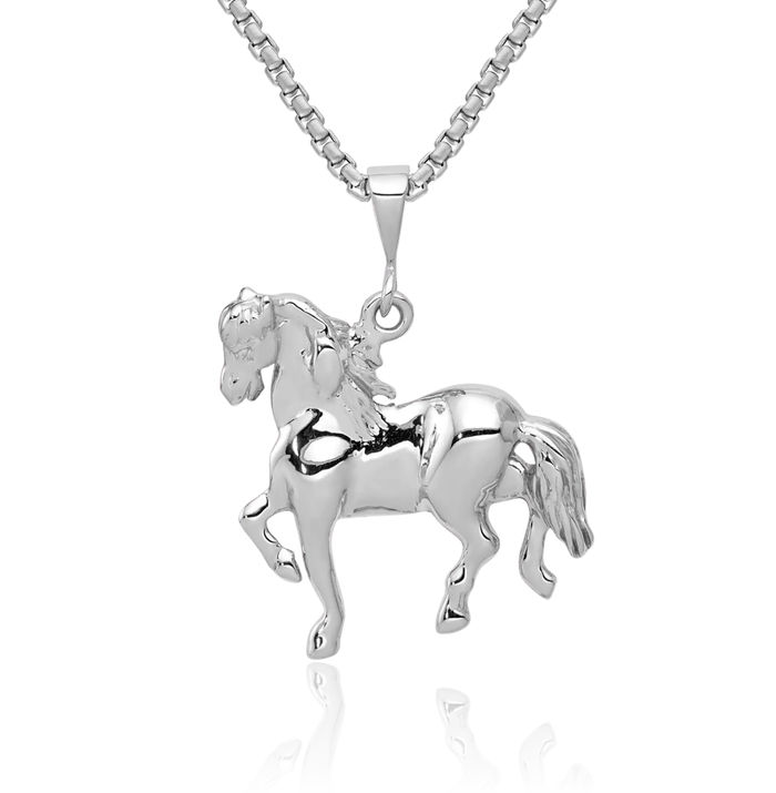 14K Solid White Gold Horse Head Necklace Animal Lover Pendant Equestrian Charm