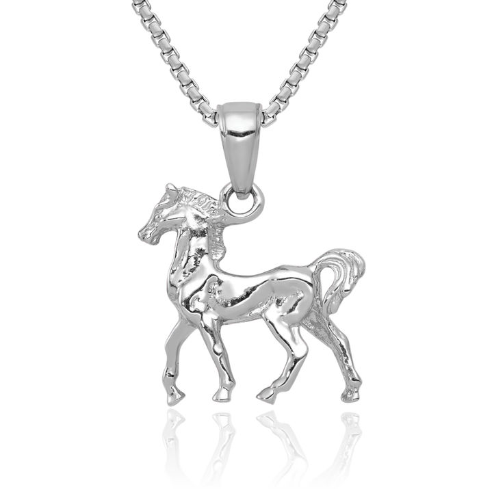 14K Solid White Gold Horse Head Necklace Animal Lover Pendant Equestrian Charm