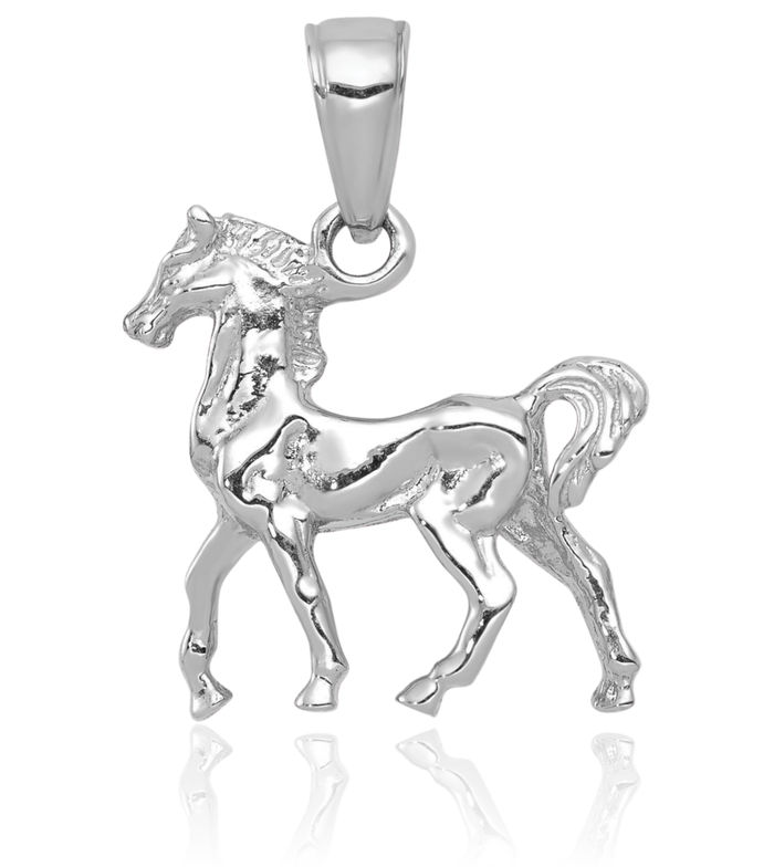 14K Solid White Gold Horse Head Necklace Animal Lover Pendant Equestrian Charm