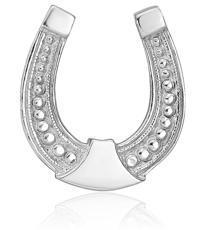 14K Solid White Gold Lucky Horseshoe Floating Chain Slide Pendant Necklace Animal Lover Equestrian Charm