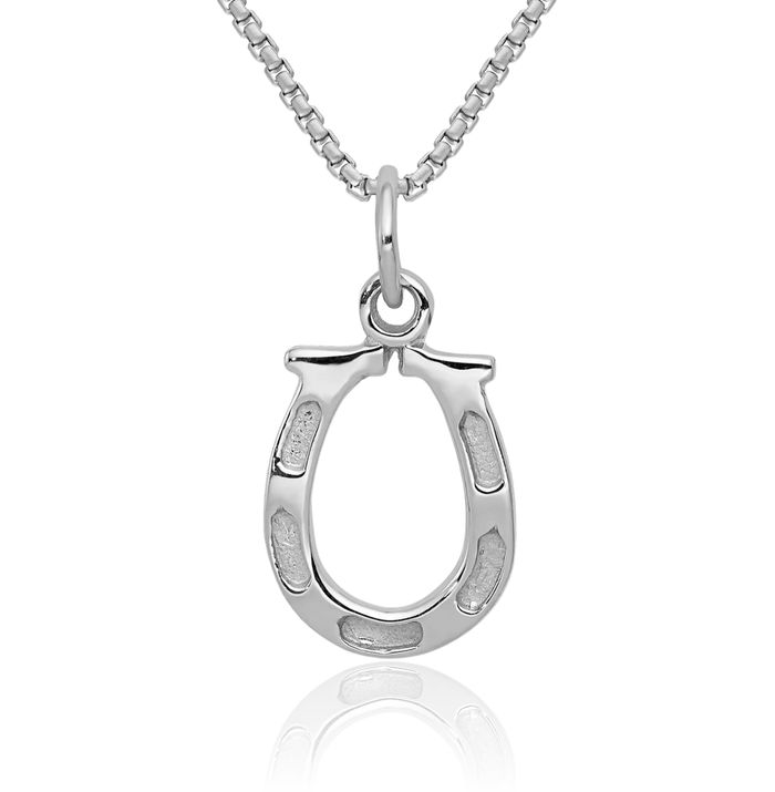 14K Solid White Gold Lucky Horseshoe Necklace Animal Lover Pendant Equestrian Charm